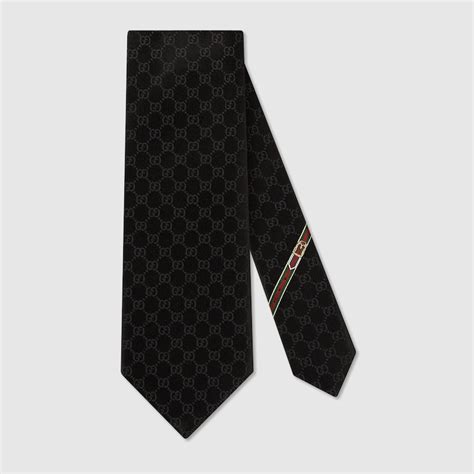 gucci ziptie|Black GG Pattern Silk Tie .